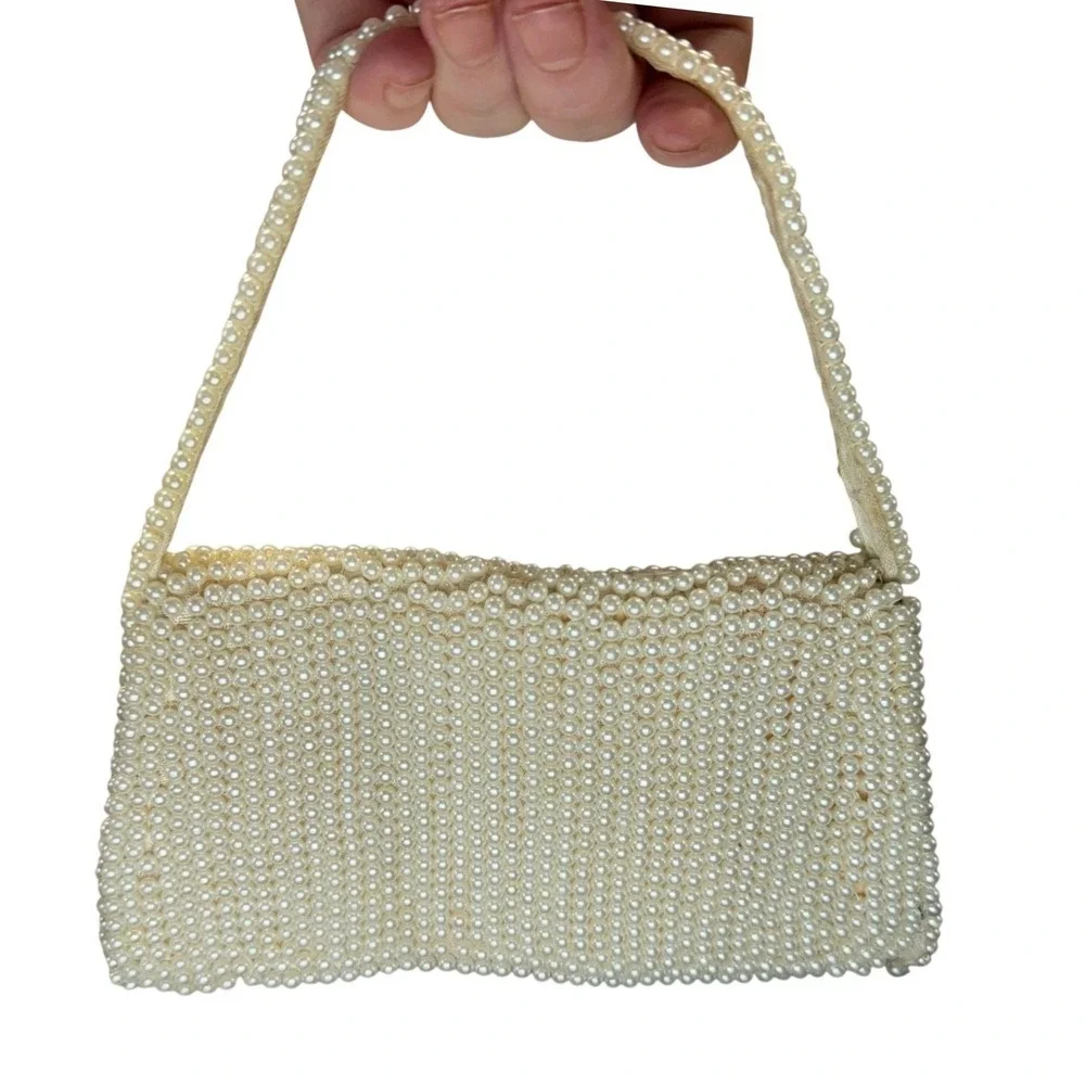Vintage 1950s Emson made In Japan Beaded Purse White, Pink, Blue, Green Accent